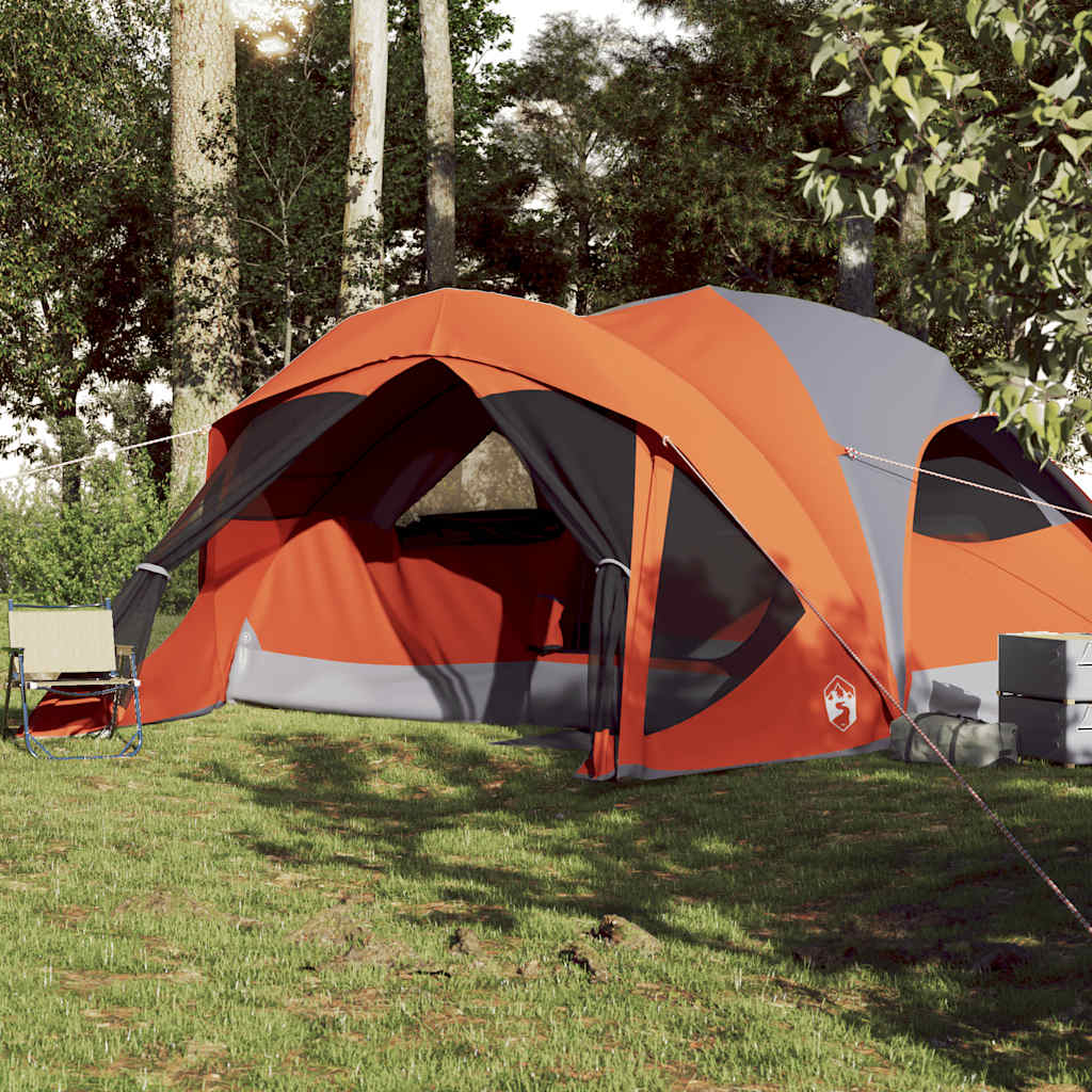 vidaXL Cort de camping pentru 6 persoane, gri/portocaliu, impermeabil