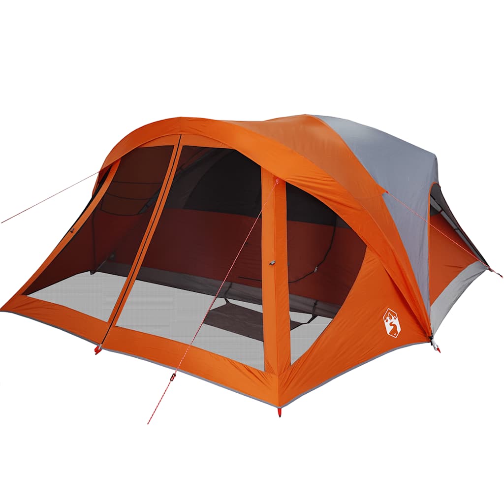 vidaXL Cort de camping pentru 6 persoane, gri/portocaliu, impermeabil