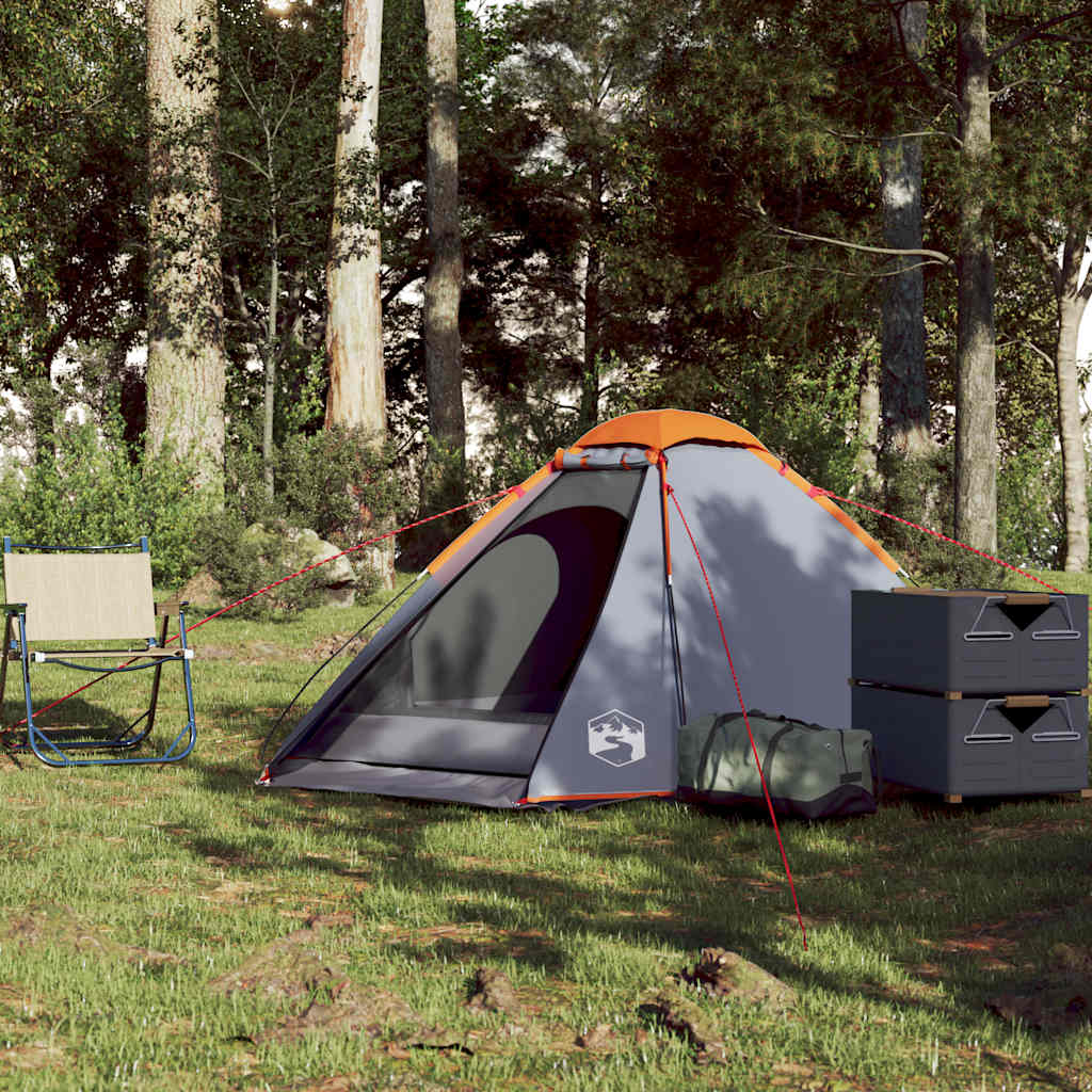 vidaXL Cort de camping pentru 2 persoane, gri/portocaliu, impermeabil