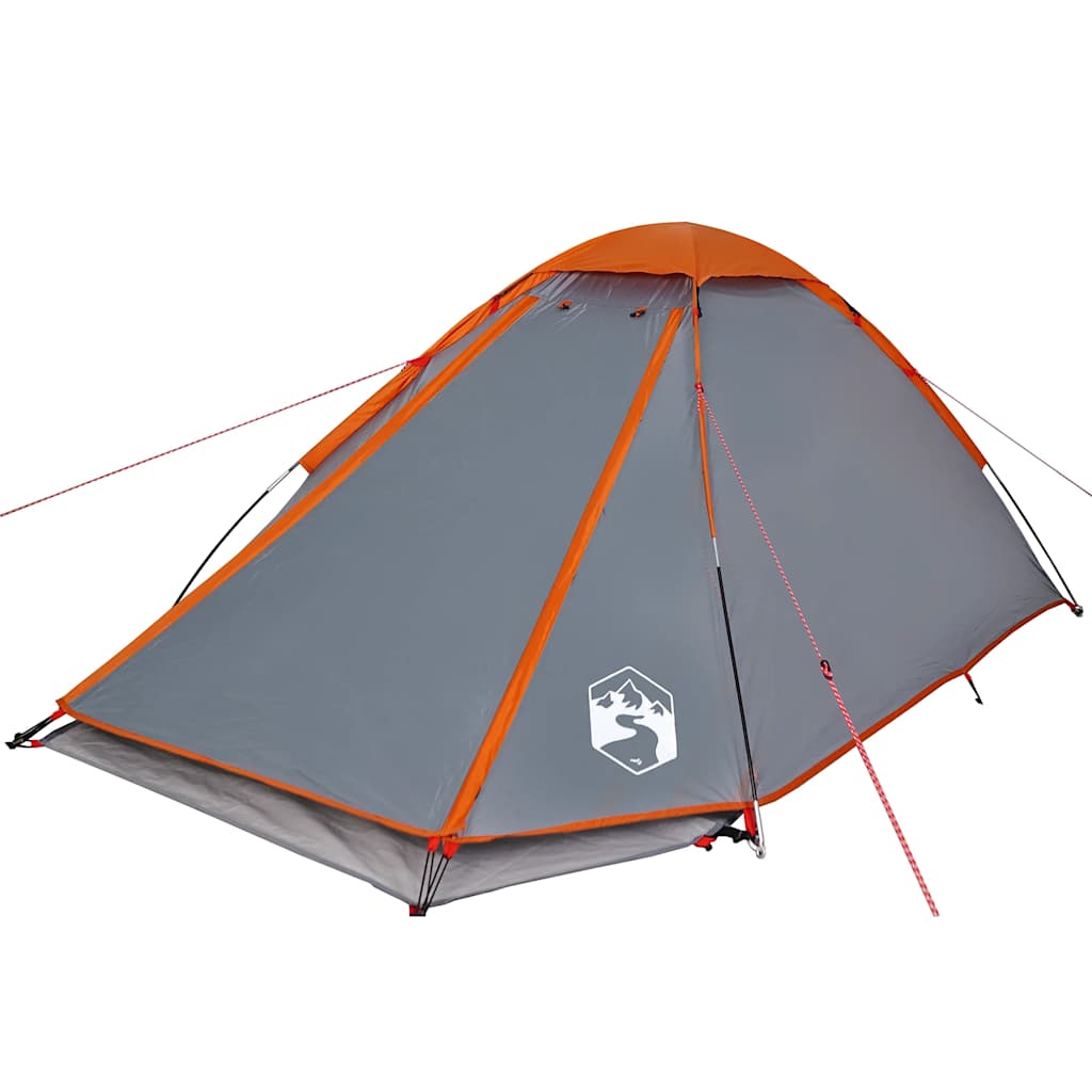 vidaXL Cort de camping pentru 2 persoane, gri/portocaliu, impermeabil