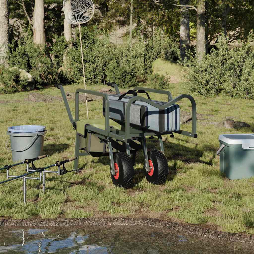 vidaXL Cărucior de pescuit cu 2 roți, verde, oțel vopsit electrostatic vidaXL Cărucior de pescuit cu 2 roți, verde, oțel vopsit electrostatic