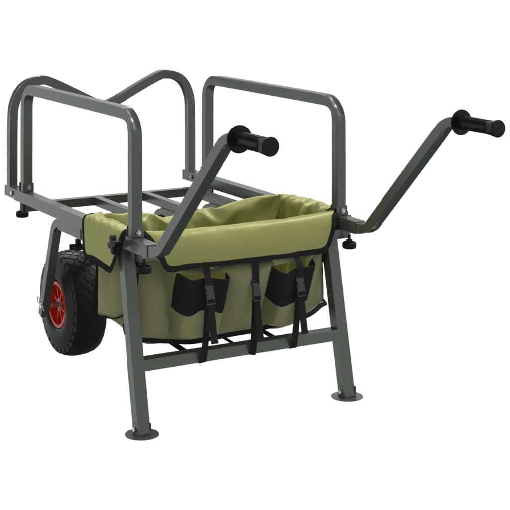 vidaXL Cărucior de pescuit cu 2 roți, verde, oțel vopsit electrostatic vidaXL Cărucior de pescuit cu 2 roți, verde, oțel vopsit electrostatic